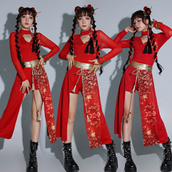 DS演出服 韓国ダンス衣装 【送料無料】 キッズヒップホップ セットアップ 女の子 ガールズ 上下セット ジュニア　HIPHOP イベント発表会 中学校 学園祭 演出 jazz ステージ衣装 ゴーゴーダンス へそ出し 派手 舞台服 練習着 団体 ダンスウェア チャイナ服 コスプレ ドレス