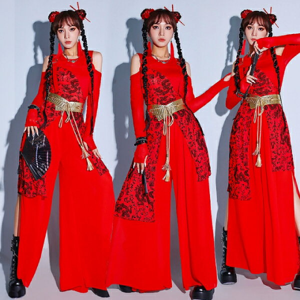 DS演出服 韓国ダンス衣装 【送料無料】 キッズヒップホップ セットアップ 女の子 ガールズ 上下セット ジュニア　HIPHOP イベント発表会 中学校 学園祭 演出 jazz ステージ衣装 ゴーゴーダンス へそ出し 派手 舞台服 練習着 団体 ダンスウェア チャイナ服 コスプレ ドレス