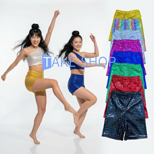 3分丈ショートパンツ　チェック柄　格子模様　半ズボン ホログラム加工　ダンス衣装 【8色・9サイズ】ハーフパンツ　ラメ　キラキラ　メタリック キッズダンス 子供 キッズ 衣装 スパンコール 衣装 　男の子　ダンス衣装　女の子　お遊戯会　クリスマス　音楽会　発表会