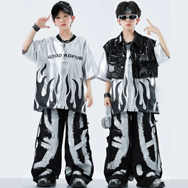 乐天商城 - 黒ブラック 白 ホワイト ロングパンツ ワイドパンツ キッズ ダンス衣装 ヒップホップ 男の子 ジャズダンス セットアップ 子供服 トップス k-pop 衣装 jazz hiphopファッション 練習着 おしゃれ ガールズ 上下セット ジュニア K-POP 韓国 ダンスウェア スカート ユニフォーム