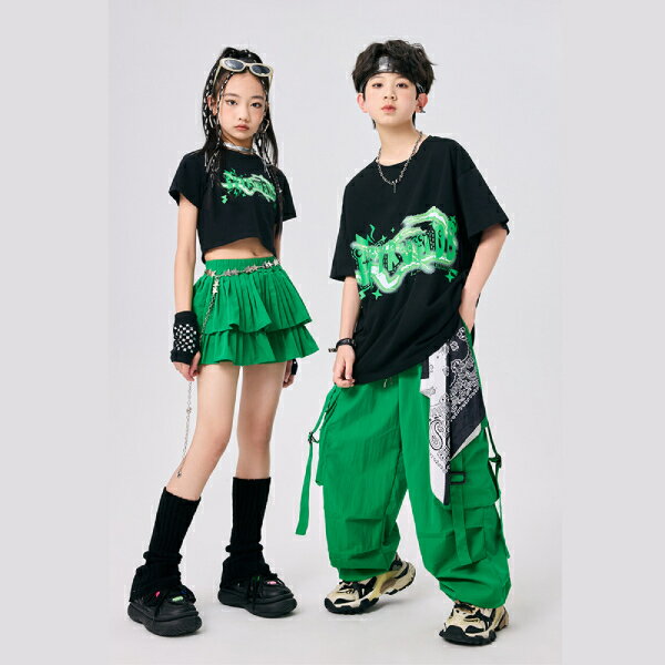 黒緑白 ブラック グリーンホワイト オーバーサイズ キャップ男女兼用 ロングパンツ キッズ ダンス衣装 ヒップホップ 女の子用 ジャズダンス セットアップ 子供服 トップス k-pop 衣装 jazz hiphopファッション 練習着 ガールズ 上下セット ジュニア K-POP 韓国 ダンスウェア