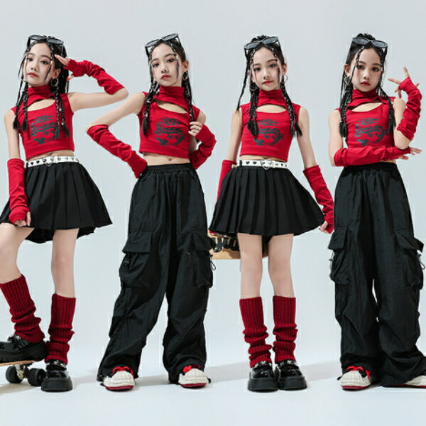 黒赤ブラック ワインレッド 女の子用 ショートパンツ キャップ ロングパンツ キッズ ダンス衣装 ヒップホップ 女の子用 ジャズダンス セットアップ 子供服 トップス k-pop 衣装 jazz hiphopファッション 練習着 ガールズ 上下セット ジュニア K-POP 韓国 ダンスウェア