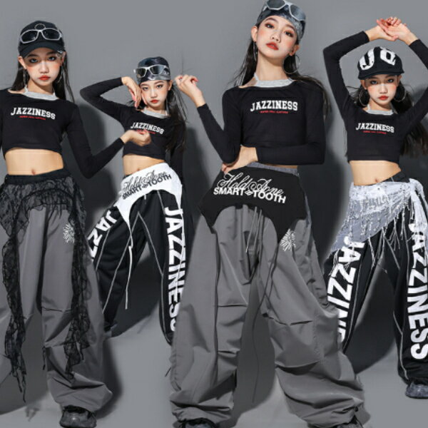 白黒 ホワイトブラックグレー 女の子用 ショートパンツ キャップ ロングパンツ キッズ ダンス衣装 ヒップホップ 女の子用 ジャズダンス セットアップ 子供服 トップス k-pop 衣装 jazz hiphopファッション 練習着 ガールズ 上下セット ジュニア K-POP 韓国 ダンスウェア