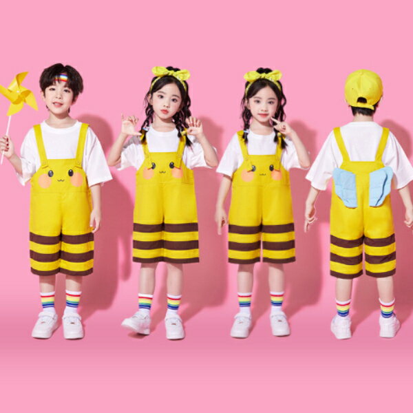 白黄 蜂ハチサ ロペット男の子 女の子用 ショートパンツ キャップ ロングパンツ キッズ ダンス衣装 ヒップホップ 女の子用 ジャズダンス セットアップ 子供服 トップス k-pop 衣装 jazz hiphopファッション 練習着 ガールズ 上下セット ジュニア K-POP 韓国 ダンスウェア