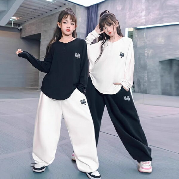 白黒 ホワイトブラック ワイドパンツ カジュアル女の子用 キャップ ロングパンツ キッズ ダンス衣装 ヒップホップ 女の子用 ジャズダンス セットアップ 子供服 トップス k-pop 衣装 jazz hiphopファッション 練習着 ガールズ 上下セット ジュニア K-POP 韓国 ダンスウェア