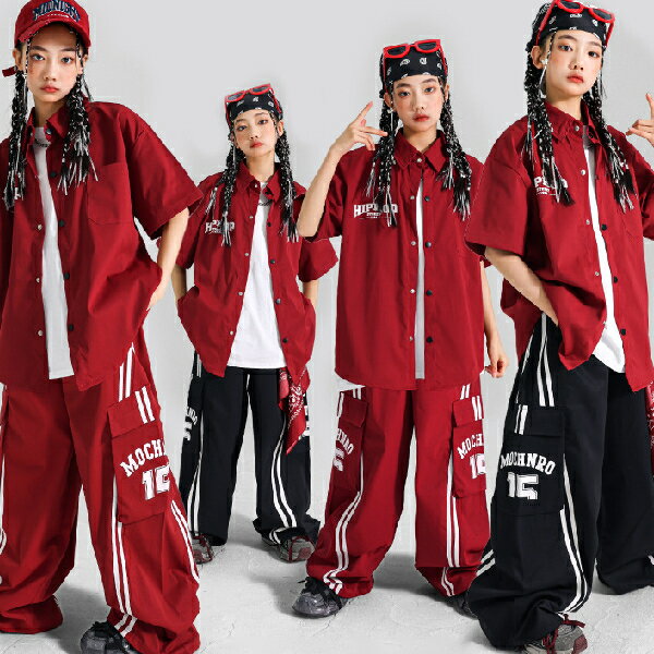 乐天商城 - 黒赤白ブラックレッドロングパンツ 女の子用 ショートパンツ キャップ ロングパンツ キッズ ダンス衣装 ヒップホップ 女の子用 ジャズダンス セットアップ 子供服 トップス k-pop 衣装 jazz hiphopファッション練習着 ガールズ 上下セット ジュニア K-POP 韓国 ダンスウェア