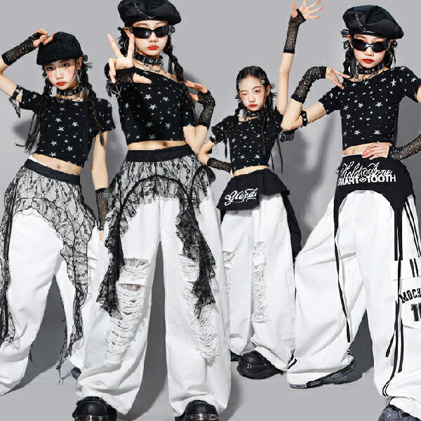 樂天商城 - 黒白ホワイトブラックロングパンツ 女の子用 ショートパンツ キャップ ロングパンツ キッズ ダンス衣装 ヒップホップ 女の子用 ジャズダンス セットアップ 子供服 トップス k-pop 衣装 jazz hiphopファッション練習着 ガールズ 上下セット ジュニア K-POP 韓国 ダンスウェア