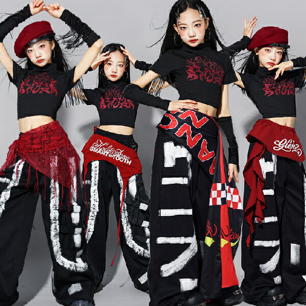 樂天商城 - 黒白赤レッドブラックメタリックPU 光沢あり ロングパンツ スパンコール 女の子用 キッズ ダンス衣装 ヒップホップ 女の子用 ジャズダンス セットアップ 子供服 トップス k-pop 衣装 jazz hiphopファッション練習着 ガールズ 上下セット ジュニア K-POP 韓国 ダンスウェア