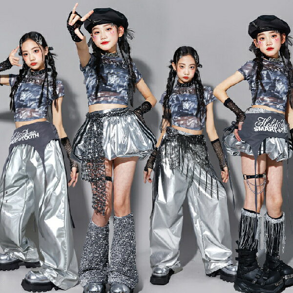 樂天商城 - 赤黒 ブラックレッド メタリックPUへそ出し ロングパンツ スパンコール 女の子用 キッズ ダンス衣装 ヒップホップ 女の子用 ジャズダンス セットアップ 子供服 トップス k-pop 衣装 jazz hiphopファッション練習着 ガールズ 上下セット ジュニア K-POP 韓国 ダンスウェア