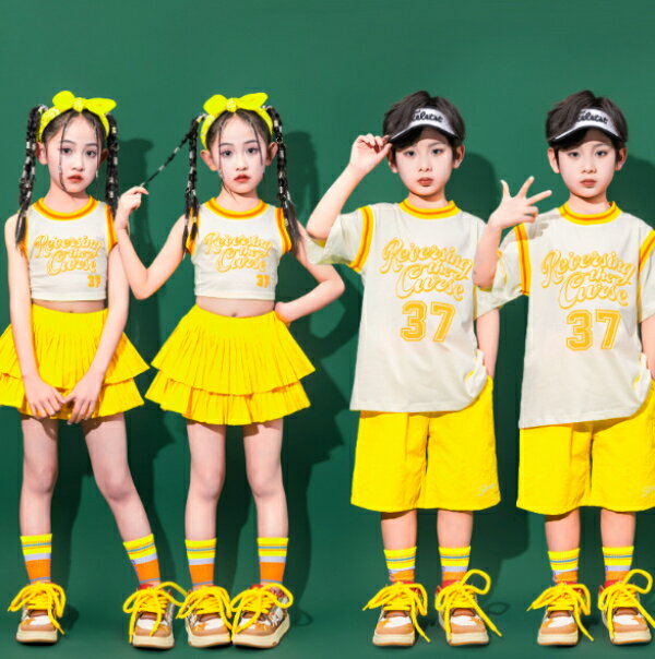乐天商城 - 白 イエロー 黄 キッズ ダンス衣装 ヒップホップ ジャズ 女の子 ジャズダンス セットアップ キッズ チア 子供服 ヘソ出し フードトップス スカート パンツ k-pop 衣装 jazz hiphopファッション 練習着 イエロー 男の子 ガールズ 上下セット ジュニア K-POP 韓国 ダンスウェア