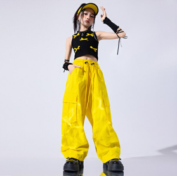 乐天商城 - 黒 黄 イエロー キャブ帽子 ステージ衣装 キッズ ダンス衣装 ヒップホップ 女の子 ジャズダンス セットアップ チア 子供服 ヘソ出し トップス パンツ k-pop 衣装 jazz hiphop ファッション 練習着 ガールズ 上下セット ジュニア K-POP 韓国 ダンスウェア 団体演出