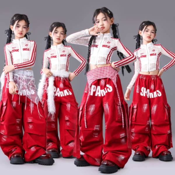 乐天商城 - 赤 白 ホワイト ワイン レッグウォーマー キッズ ダンス衣装 ヒップホップ ジャズ 女の子 ジャズダンス セットアップ キッズ 子供服 ヘソ出し トップス パンツ k-pop 衣装 jazz hiphopファッション 練習着 おしゃれ ガールズ 上下セット ジュニア K-POP 韓国 ダンスウェア