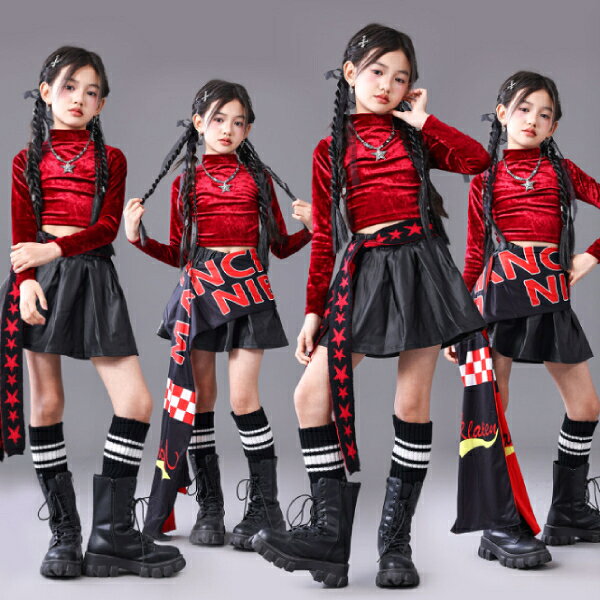 乐天商城 - 赤 黒 ブラック ワイン レッグウォーマー キッズ ダンス衣装 ヒップホップ ジャズ 女の子 ジャズダンス セットアップ キッズ 子供服 ヘソ出し トップス パンツ k-pop 衣装 jazz hiphopファッション 練習着 おしゃれ ガールズ 上下セット ジュニア K-POP 韓国 ダンスウェア