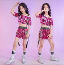 スパンコールダンス衣装・ピンク色【7サイズ】ジャケット タンクトップ ショートパンツ マント セットアップ キッズ ダンス衣装 子供 男の子 女の子 ステージ ...