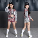 スパンコールダンス衣装・ピンク色【4サイズ・2タイプ】ジャケット タンクトップ ショートパンツ セットアップ キッズ ダンス衣装 子供 男の子 女の子 ステージ ジュニア ヒップホップ HIPHOP キッズダンス ボトムス トップス