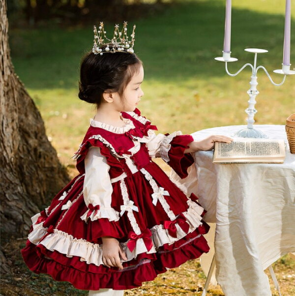 ロリータ　 女の子　ロリータドレス　リボン　ワンピース　可愛い　お姫様ドレス 半袖/長袖自由に変える Lolita Dress　森ガール　メイド服　ワイン　 ロリータ風ワンピ　ゴスロリ ハロウィン コスプレ衣装 コスチューム