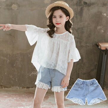 デニム ダメージ ショートパンツ 【ゆうパケット便送料無料・ポスト投函】女の子 キッズ 子供 こども 半ズボン ハーフパンツ ジュニア 女の子 子供服 ガールズ ハーフパンツ ジーンズ