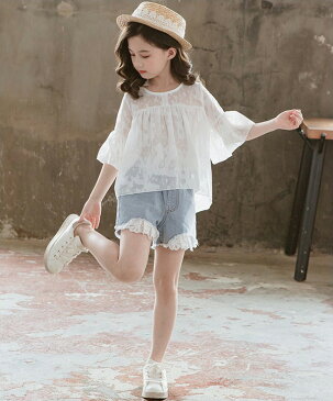 デニム ダメージ ショートパンツ 【ゆうパケット便送料無料・ポスト投函】女の子 キッズ 子供 こども 半ズボン ハーフパンツ ジュニア 女の子 子供服 ガールズ ハーフパンツ ジーンズ