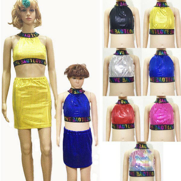 スパンコール風　ショート　タンクトップ【7色・6サイズ】キャミソール　子供　大人　メタリック　エナ..