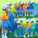 キッズ ダンス衣装 デニム素材セットアップ 【3点セット・8サイズ・6カラー】トレーナー+サロペット(orミニスカート)+靴下 長袖 男の子 女の子 ガールズ ...