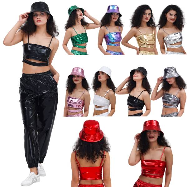 【10色・5サイズ】ショートキャミソール　タンクトップ　子供　大人　メタリック　エナメル　　トップ..