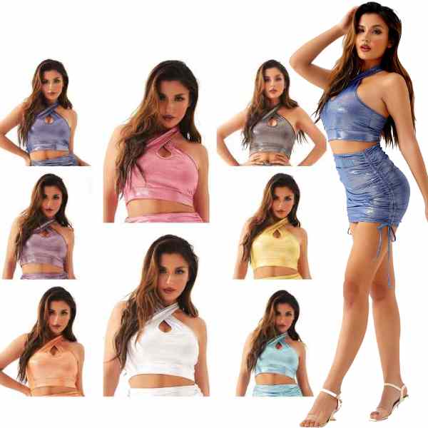 【8色・5サイズ】ショートキャミソール　タンクトップ　子供　大人　メタリック　エナメル　　トップス..