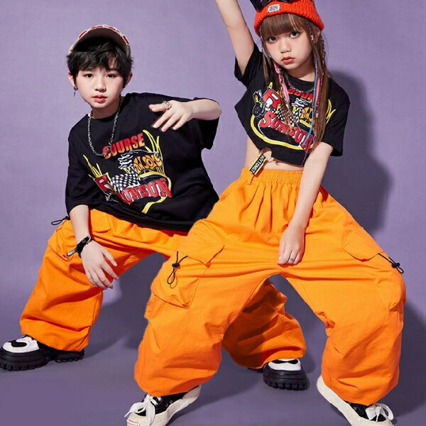 乐天商城 - 黒キャラメルイエロー ロングパンツ ワイドパンツ キッズ ダンス衣装 ヒップホップ 女の子 ジャズダンス セットアップ 子供服 トップス k-pop 衣装 jazz hiphopファッション 練習着 おしゃれ ガールズ 上下セット ジュニア K-POP 韓国 ダンスウェア スカート ユニフォーム