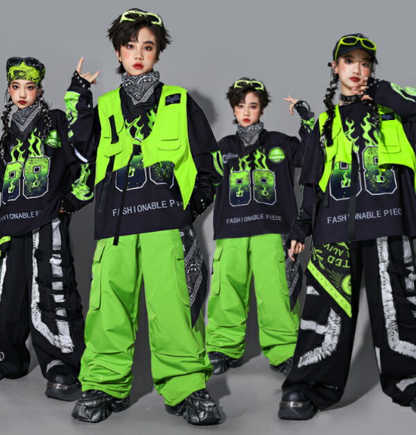 樂天商城 - 黒緑グリーンブラック ロングパンツ ワイドパンツ キッズ ダンス衣装 ヒップホップ 女の子 ジャズダンス セットアップ 子供服 トップス k-pop 衣装 jazz hiphopファッション 練習着 おしゃれ ガールズ 上下セット ジュニア K-POP 韓国 ダンスウェア スカート ユニフォーム