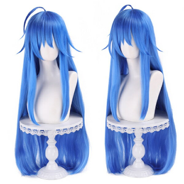 乐天商城 - ブルー　ロングウェッブ ガール ウィッグ かつら ストレート コスプレ フルウィッグ 前髪アレンジ自由自在　お団子　カツラ 変装 仮装 WIG イベント用 コスプレ 巻き髪 アニメ 女装 イベント 男装 簡単 手軽 アニメ 男女兼用 コスプレ衣装　舞台 学校祭 学園祭