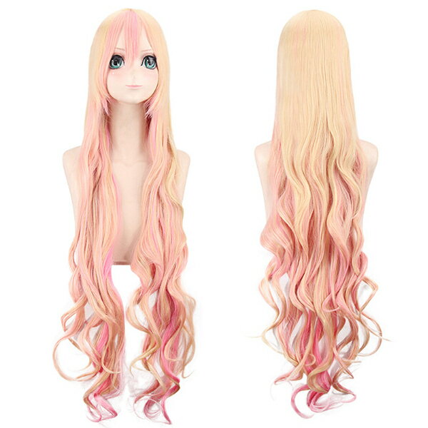 乐天商城 - ピンクとブロンドのグラデーションカラーのロングカール ウェッブ ガール ウィッグ かつら ストレート コスプレ フルウィッグ カツラ 変装 仮装 WIG イベント用 コスプレ 巻き髪 アニメ 女装 イベント 男装 簡単 手軽 アニメ 男女兼用 コスプレ衣装舞台 学校祭 学園祭