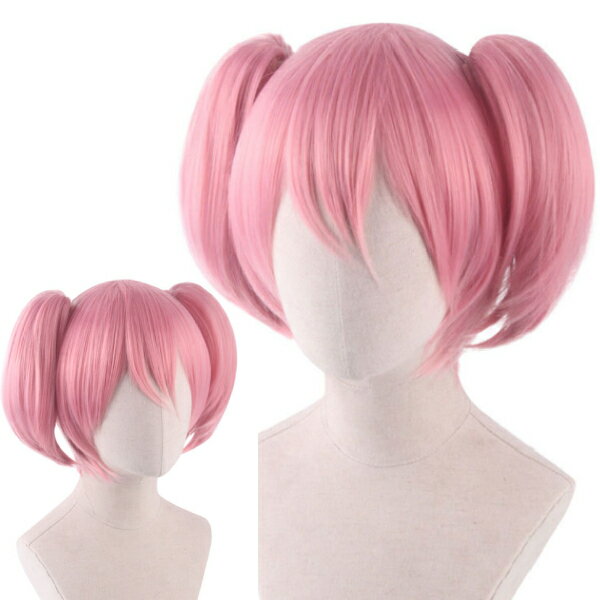 樂天商城 - ピンク　ショートツインテールウィッグ かつら ツインテール　ハーフツイン コスプレ フルウィッグ 前髪アレンジ自由自在お団子 カツラ 変装 仮装 WIG イベント用 コスプレ 巻き髪 アニメ 女装 イベント 男装 簡単 手軽 アニメ 男女兼用 コスプレ衣装 舞台 学校祭 学園祭