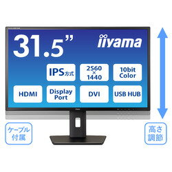 iiyama イーヤマ XB3270QS-B5 31.5型ワイド液晶ディスプレイ ProLite XB3270QS-5 2560x1440/IPS方式パネル/DVI/HDMI/DisplayPort/昇降/ブラック 