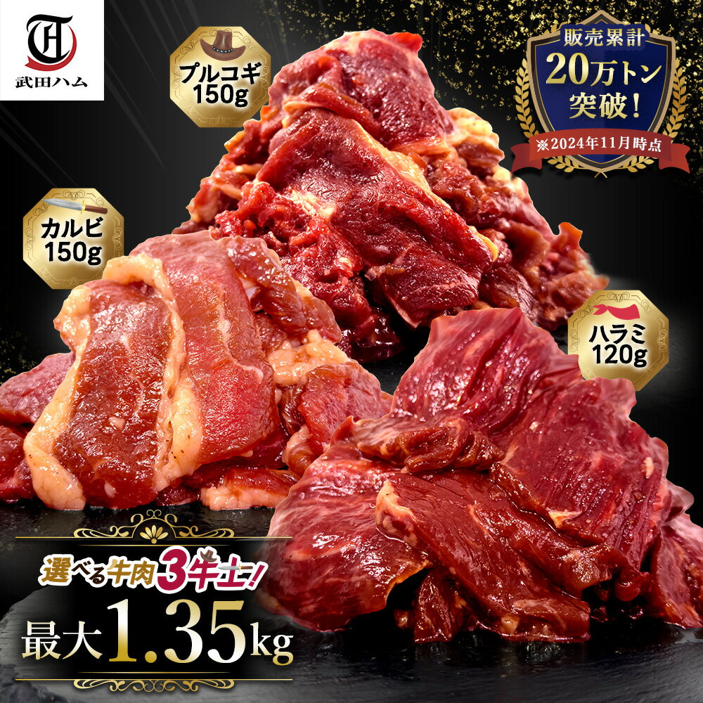 選べる！牛焼肉よくばり1.5kgセット (150g×10) 武田ハム 肉加工品 お取り寄せ 人気 ギフトセット メガ盛り 焼き肉 食べ比べ 牛肉 ハラミ カルビ プルコギ 簡単 味付き肉 母の日 入学祝い 就職祝いのサムネイル