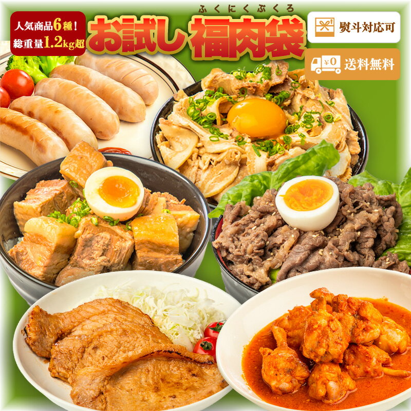 焼豚 【全品P10倍＆お得なクーポン有★マラソン限定】【お試し福肉袋 人気肉6種 】 人気肉6種 ランキング1位 豚肉 豚ロース チャーシュー 豚角煮 味噌漬け プルコギ 味付き 冷凍 肉 詰め合わせ 福袋 惣菜 セット プレゼント 武田ハム