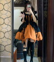 ハロウィンカボチャ色 半袖OP Lolita ロリータ コスプレ 日常服ゴスロリワンピース人形師 レディースフリルレース ワインカート 可愛いお嬢様姫系少女ワンピ ゴージャスドレスロリータワンピースキュートjskキャミソールスカートポンポン可愛いプリンセススカート