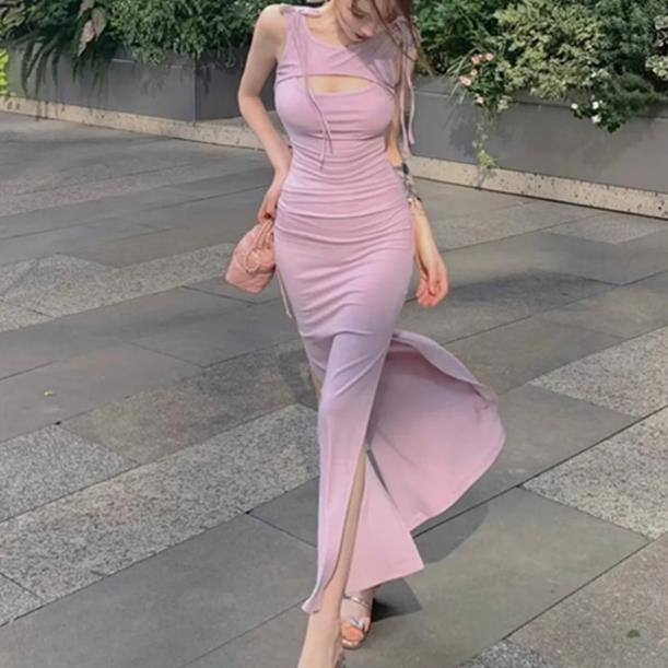 レディースハイスリット 夏ヨーロッパとアメリカのインホットガールセクシーなハイウエロングスカートスリム夜店セクシー ワンピース キャミワンピース ワンピ ワンピ...