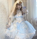 長袖ロリータワンピースお姫様ドレスjskゴスロリ＆ロリータ服 lolitaスカラップ 裾フリル 蝶結び小熊付き可愛い萌え萌え 中学生高中生レディース メイド服 コスプレ 学園祭 イベント ハロウィン コスチューム 仮装 変装 珈琲水色2色