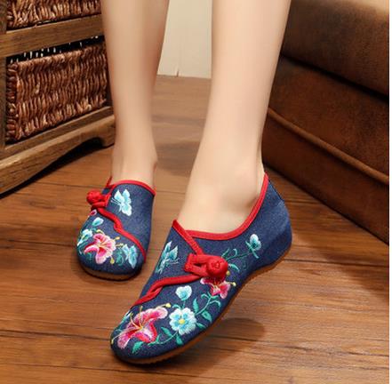 レディースシューズ チャイナ靴 手作り北京布靴 ローヒールエスニックチャイナシューズ痛くない カジュ..