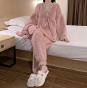 新作セール無地シンプルレース付きお嬢様お姫様超かわいい可愛い冬用学生もこもこ パジャマ 上下セット部屋着パジャマ セットアップルームウェア寝巻き 長袖レディース...