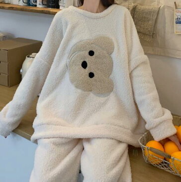 2020新作熊超かわいい可愛い冬用学生もこもこ パジャマ 上下セット部屋着パジャマ セットアップルームウェア寝巻き 長袖レディースナイトウエア プレゼント 通気性着心地いい ゆったり 上着+ズボン 暖かい 可愛い厚いワンピース
