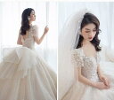 高級質感ワンショルダー白いブライダル花嫁ウェディングドレス結婚式披露宴二次会礼服 パーティードレスワンピースビスチェドレス ロングタイプ お姫様ドレスシンプルエンパイア カジュアル エンパイアドレス 編み上げタイプ 床付き・トレーン