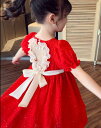 人気洋服上品女の子キッズドレスセーターワンピース お姫様ドレス 子供ワンピース キッズドレス 可愛い プリンセススカート半袖 子ども服90cm 100cm 110cm 120cm 130cm 140cm 150cmジュニア キッズ オシャレワンピース 入学式 卒業式 夏 パフスリーブ 赤い色(4)