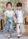 漢服夏子供男の子 女の子チャイナ・ドレス日常春夏 サマースーツ セットアップ 上着、スカート、ズボン民族風ナチュラルエスニック風スカート/復古風 写真撮影 パーティー用ドレス 演出服 唐装・漢服 キッズ 赤ちゃん改良スカート 漢服仙気公演服グリーン色