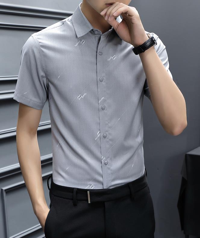 カジュアル職業ビジネス通勤用 2022夏新品／オールシリーズ紳士/人気メンズファッション／メンズ半袖ワイシャツ／韓国スタイル／スリム／レジャー／ワインレッドシャツ／トップス／シャツ／ボタン レギュラーカラー