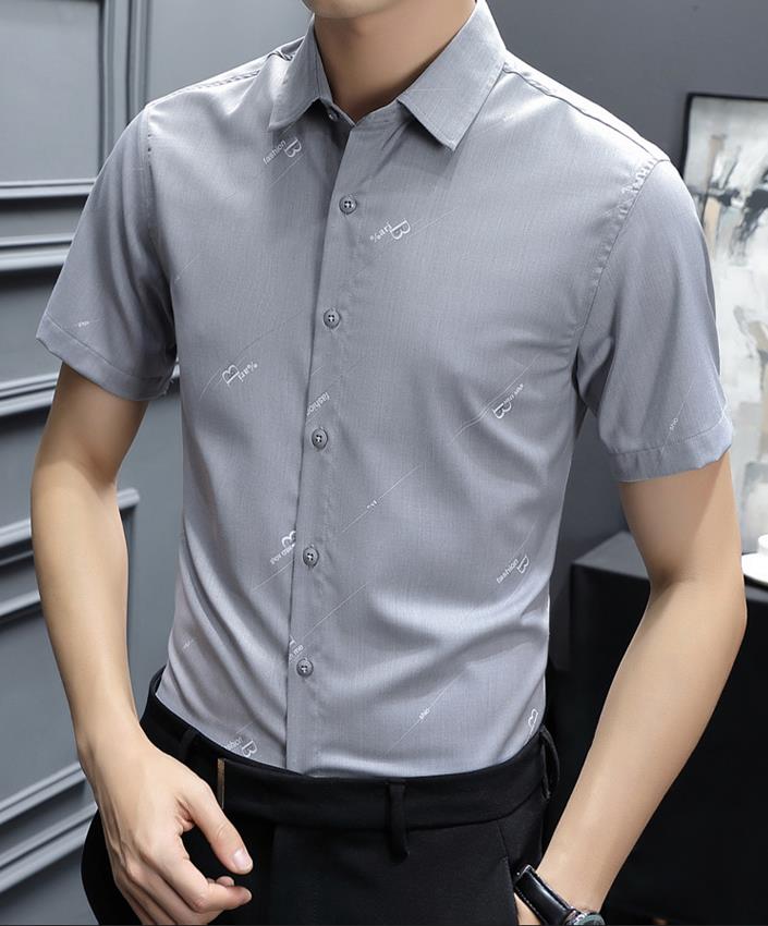 カジュアル職業ビジネス通勤用 2022夏新品／オールシリーズ紳士/人気メンズファッション／メンズ半袖ワイシャツ／韓国スタイル／スリム／レジャー／ワインレッドシャツ／トップス／シャツ／ボタン レギュラーカラー