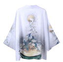 中国風夏メンズファッション メンズカジュアルシャツ カーディガン日系復古暗黒道士服七分袖アウター和服コートメンズ 開襟シャツ 浴衣着物 プリント 花火大会部屋着UVカットトップス アウター青年 薄タイプ 復古風唐装