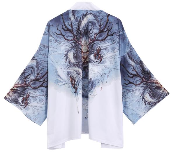 中国風夏メンズファッション メンズカジュアルシャツ カーディガン日系復古暗黒道士服七分袖アウター和服コートメンズ 開襟シャツ 浴衣着物 プリント 花火大会部屋着...