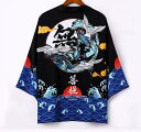 中国風夏メンズファッション メンズカジュアルシャツ カーディガン日系復古暗黒道士服七分袖アウター和服コートメンズ 開襟シャツ 浴衣着物 プリント 花火大会部屋着...