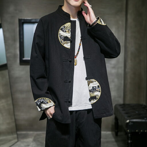 メンズジャケット年春秋新作中華風漢服古代スタイルタオイストローブ古代衣装ジャケット青年中山スーツ中国風唐スーツメンズファッション紳士スーツセットカジュアルスーツ大人っぽい長袖スーツパーティー忘年会司会者結婚式宴会二次会披露宴通勤民族復古風写真