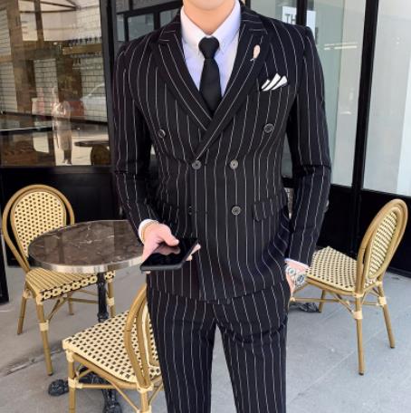 メンズファッション紳士スーツセットカジュアルスーツスリムフィットスーツ3点セットストライプ柄テーラードジャケットビジネススーツフォーマル仕事大人っぽい落ち着いた長袖スーツパーティー忘年会司会者結婚式宴会二次会披露宴通勤